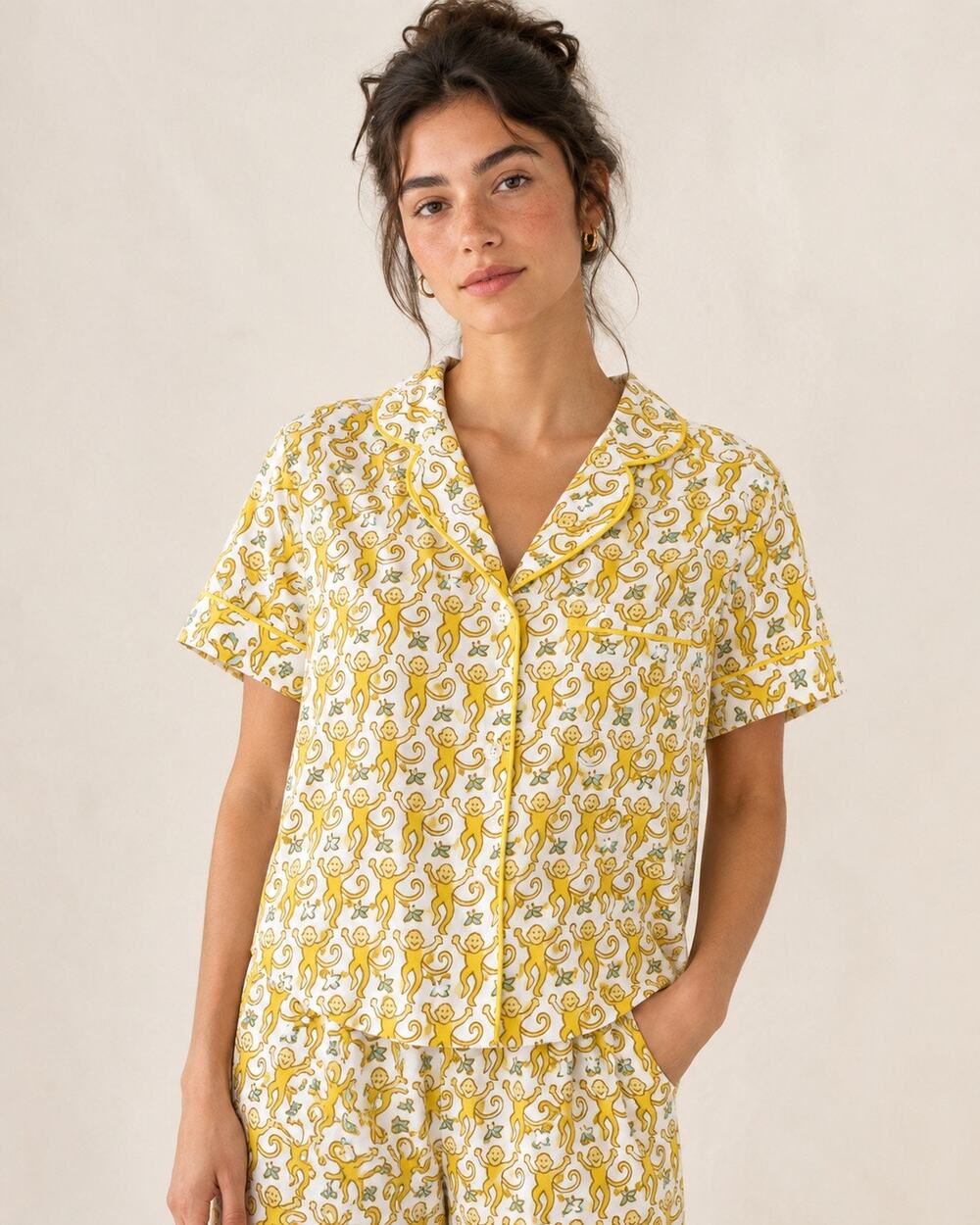 Roller Rabbit Monkey Polo Pajama Set Women’s S Sunshine Yellow Cotton NWT $128